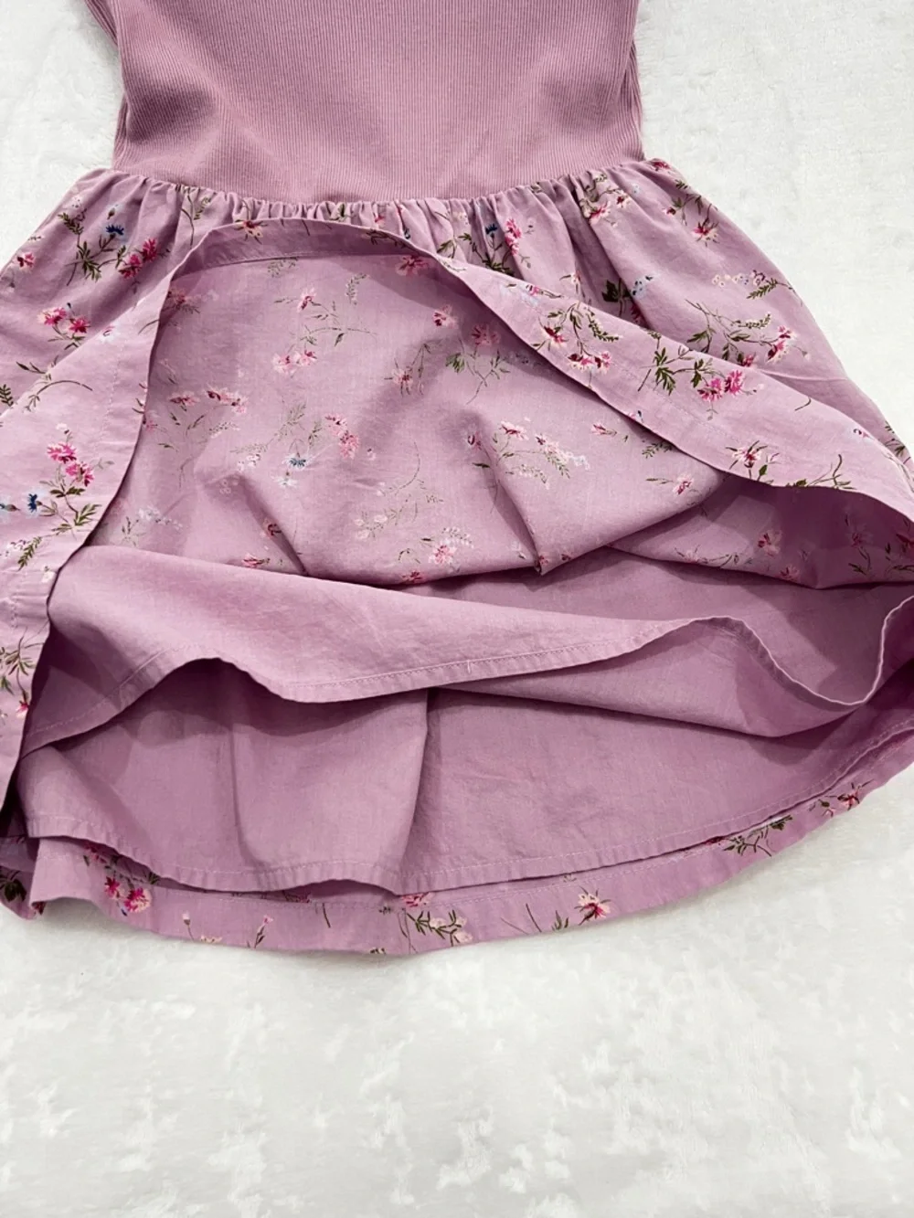 GAP Kids Floral Cotton Dress Size S (6-7) Purple Lined Short Sleeve